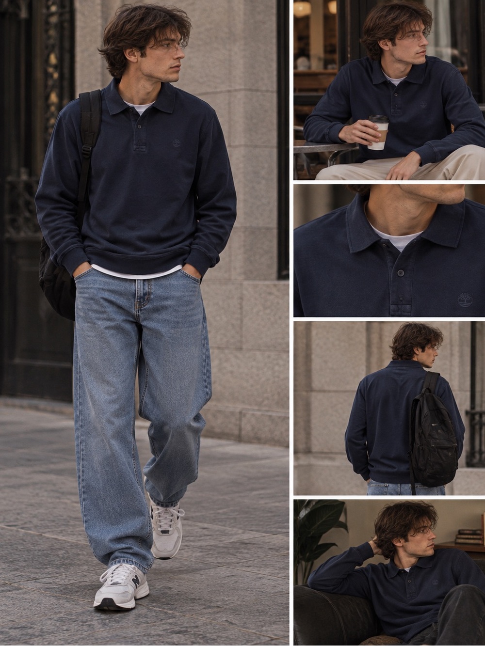 Timberland Mens Long Sleeve Polo Shirt XXL Navy Cotton Casual Outdoor Classic